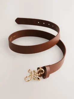 Next Regular Statement Buckle Leather Belt Tan Brown New