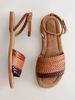 Next Standard/Wide Fit Woven Flat Sandals Tan Brown Discount