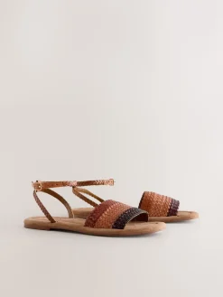 Next Standard/Wide Fit Woven Flat Sandals Tan Brown Discount