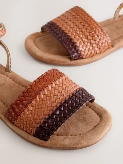 Next Standard/Wide Fit Woven Flat Sandals Tan Brown Discount