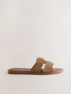 Next Tan Brown Standard/Wide Fit Slot Mule Sandals Hot