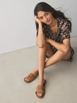 Next Tan Brown Standard/Wide Fit Slot Mule Sandals Hot