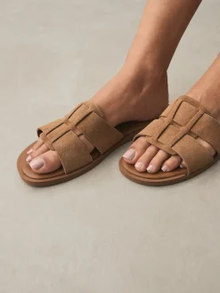 Next Tan Brown Standard/Wide Fit Slot Mule Sandals Hot