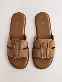 Next Tan Brown Standard/Wide Fit Slot Mule Sandals Hot