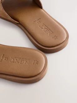 Next Tan Brown Standard/Wide Fit Slot Mule Sandals Hot