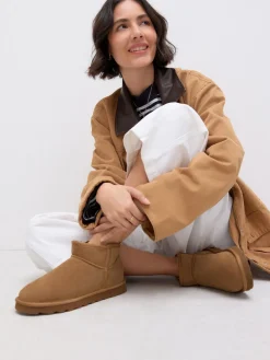 Next Extra Wide Fit Water Repellent Faux Fur Ankle Boots Tan Brown Suede Outlet