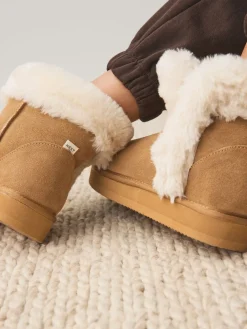 Next Suede Faux Fur Boot Slippers Tan Brown Clearance