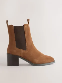Next Forever Comfort® Block Heel Chelsea Boots Tan Brown Suede Clearance