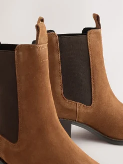 Next Forever Comfort® Block Heel Chelsea Boots Tan Brown Suede Clearance