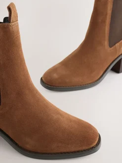 Next Forever Comfort® Block Heel Chelsea Boots Tan Brown Suede Clearance