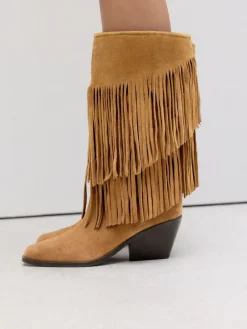 Next Tan Brown Suede Forever Comfort® Fringed Knee High Cowboy Boots Best
