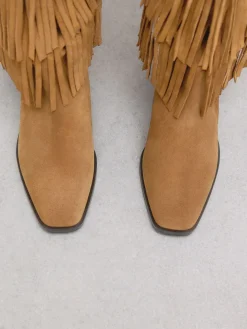 Next Tan Brown Suede Forever Comfort® Fringed Knee High Cowboy Boots Best