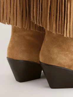 Next Tan Brown Suede Forever Comfort® Fringed Knee High Cowboy Boots Best