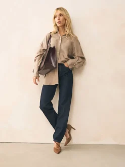 Next Premium Leather Asymmetric Court Heels Tan Brown Suede Hot