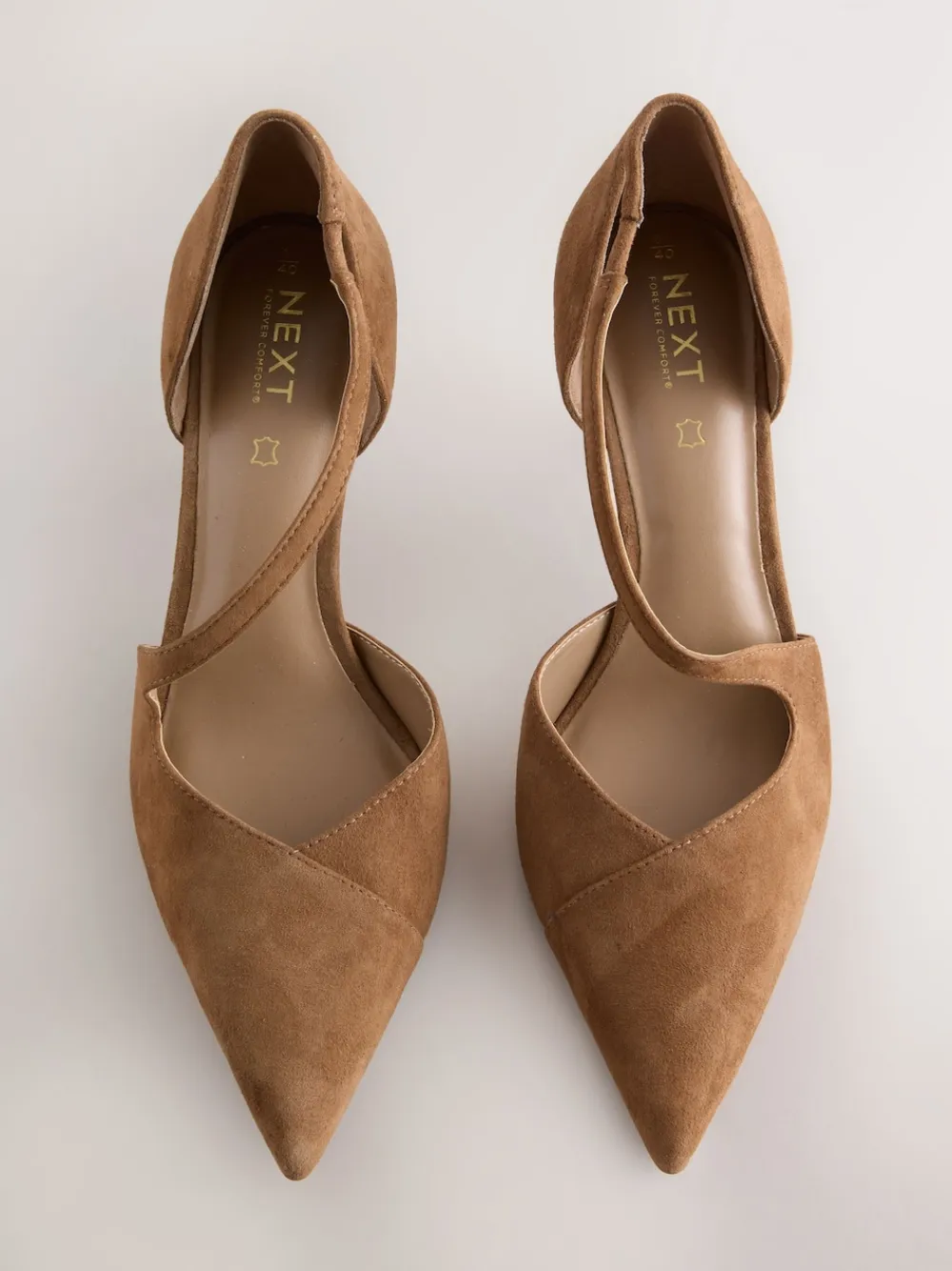 Next Premium Leather Asymmetric Court Heels Tan Brown Suede Hot