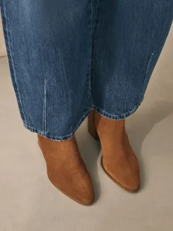 Next Western Block Heel Ankle Boots Tan Brown Suede Clearance