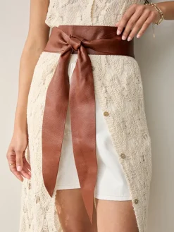 Next Tan Knot Detail Wide Leather Belt Hot