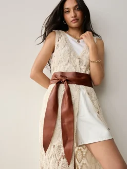 Next Tan Knot Detail Wide Leather Belt Hot