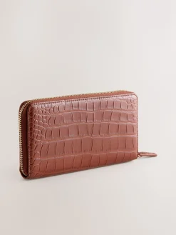 Next Tan/Brown Croc Effect Zip Around Purse Clearance