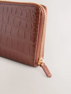 Next Tan/Brown Croc Effect Zip Around Purse Clearance