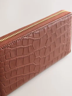 Next Tan/Brown Croc Effect Zip Around Purse Clearance