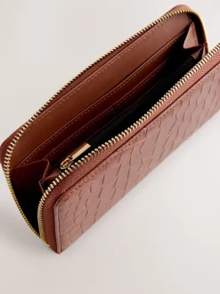 Next Tan/Brown Croc Effect Zip Around Purse Clearance