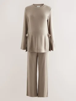 Next Taupe Brown Maternity Nursing Co-ord Sweatshirt and Joggers Set Discount