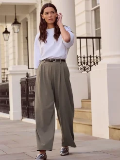 Next N. Premium Wide Leg Tailored Jersey Trousers Taupe Brown Outlet