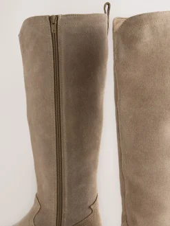 Next Forever Comfort® Knee High Contrast Western Boots Taupe Brown Suede Leather Mix Hot