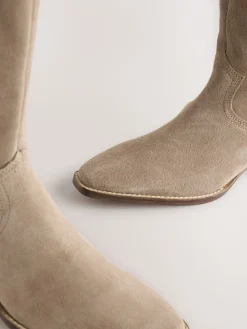 Next Forever Comfort® Knee High Contrast Western Boots Taupe Brown Suede Leather Mix Hot