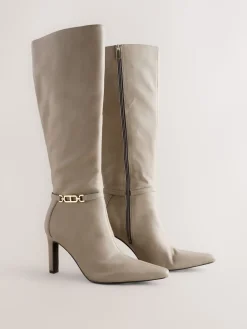 Next Forever Comfort® Knee High Hardware Trim Heeled Boots Taupe Best