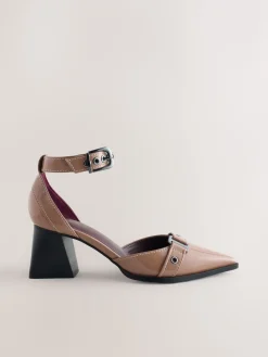 Next Forever Comfort® Point Toe Buckle Block Heels Taupe