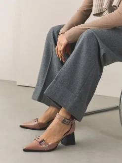 Next Forever Comfort® Point Toe Buckle Block Heels Taupe