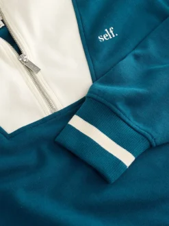 self. Half Zip Sweatshirt Teal Blue Best