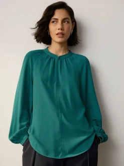 Next Teal Blue Long Sleeve V-Neck Blouse Hot
