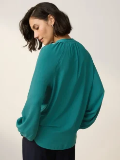 Next Teal Blue Long Sleeve V-Neck Blouse Hot