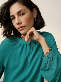 Next Teal Blue Long Sleeve V-Neck Blouse Hot