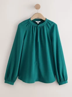 Next Teal Blue Long Sleeve V-Neck Blouse Hot