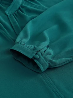 Next Teal Blue Long Sleeve V-Neck Blouse Hot