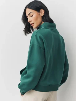 Next Relaxed Fit Heavyweight Cotton Rich Jersey Zip Neck Sweatshirt Teal Blue Discount