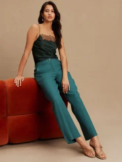 Next Smart Front Linen Blend Wide Leg Trousers Teal Blue Online
