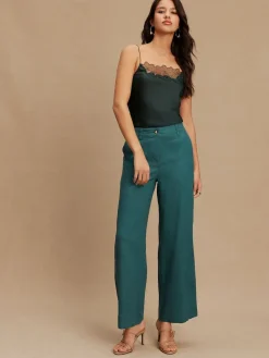 Next Smart Front Linen Blend Wide Leg Trousers Teal Blue Online