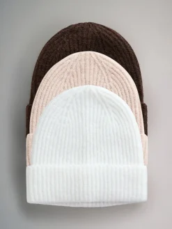 The Set 3 Pack Beanies Oat/Chocolate Brown/Cream