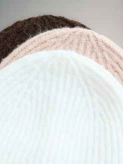 The Set 3 Pack Beanies Oat/Chocolate Brown/Cream