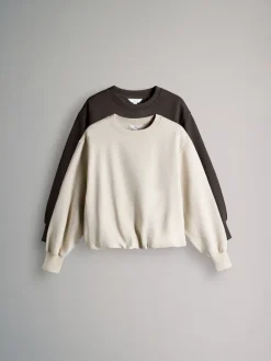 The Set 2 Pack Bubble Hem Sweatshirts Chocolate Brown/Stone Online
