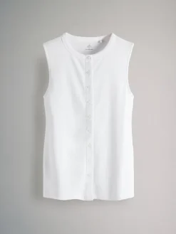 The Set 3 Pack Button Through Ribbed Vests Black/White/Chocolate Brown Outlet