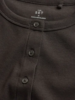 The Set 3 Pack Button Through Ribbed Vests Black/White/Chocolate Brown Outlet