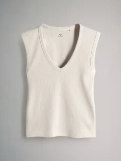 The Set 5 Pack Deep V-Neck Ribbed Vest Black/Brown/White/Cream Discount