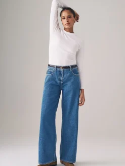 The Set 2 Pack Denim Wide Leg 100% Cotton Jeans Black/Mid Blue Clearance