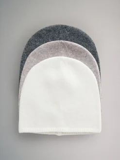 The Set 3 Pack Fine Knit Beanie Cream/Camel/Charcoal Marl